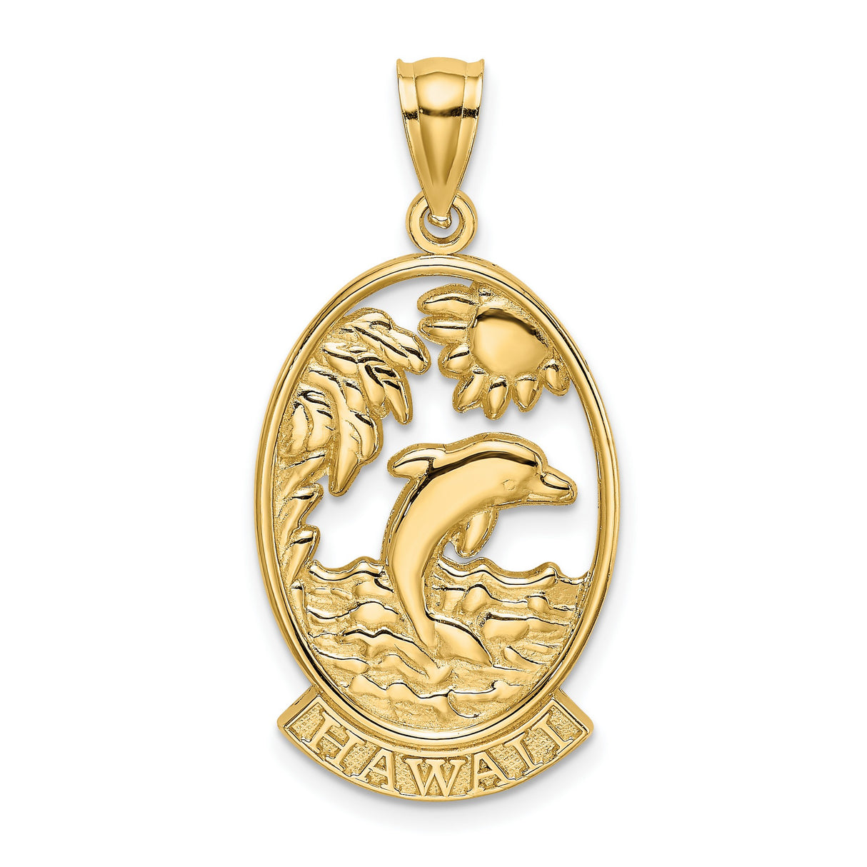 HAWAII Dolphins in Waves Charm Pendant in Real 14k Yellow Gold
