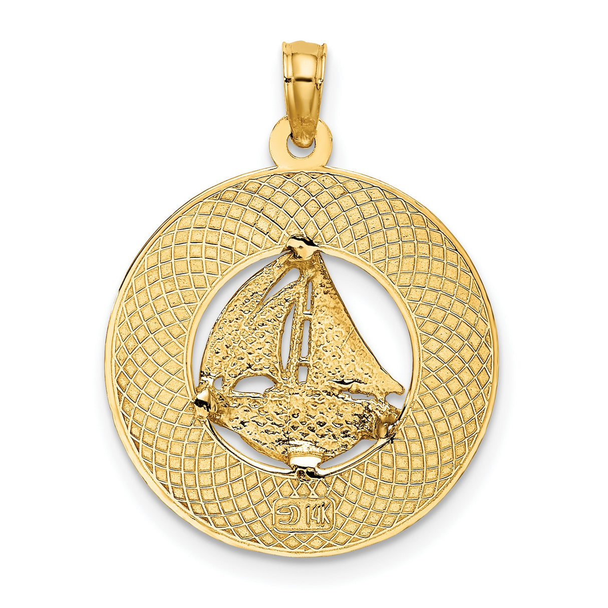 14k Yellow Gold Sailboat Pendant with Sanibel Engraving, Nautical Beach Charm