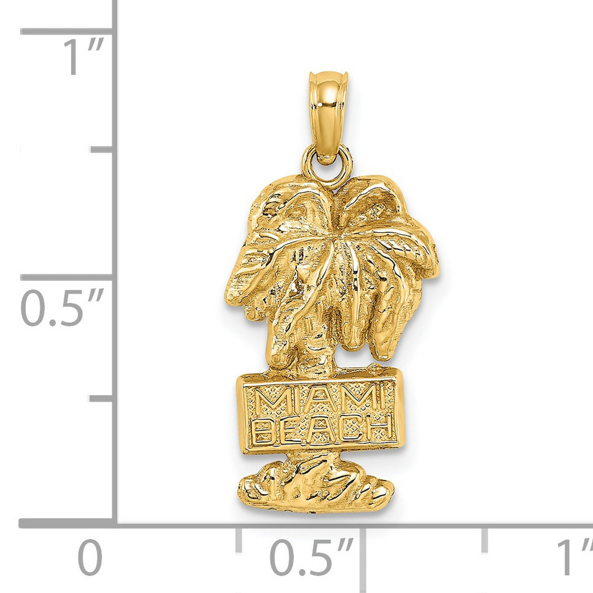 MIAMI BEACH Palm Trees Charm Pendant in Real 14k Yellow Gold
