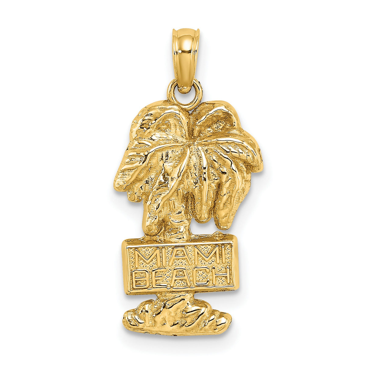 MIAMI BEACH Palm Trees Charm Pendant in Real 14k Yellow Gold