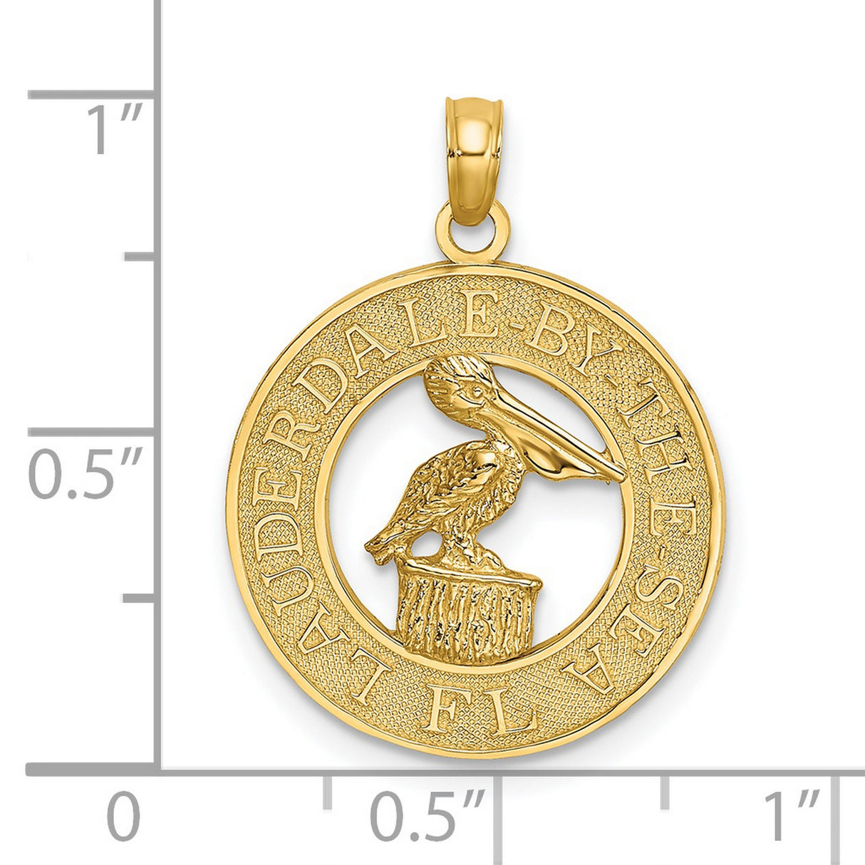 14k Yellow Gold Pendant, Pelican on Piling Design, Lauderdale by the Sea Coastal Theme