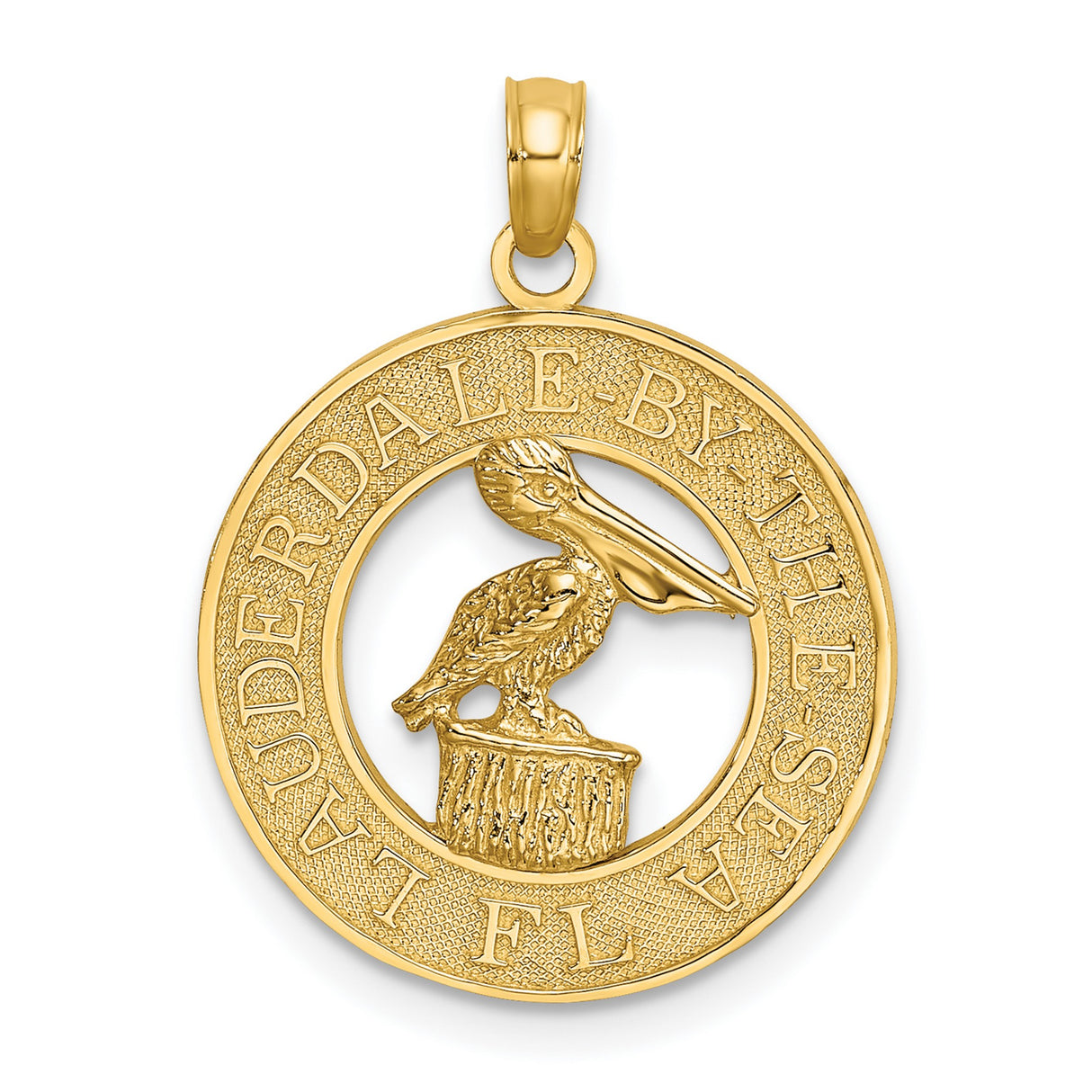 14k Yellow Gold Pendant, Pelican on Piling Design, Lauderdale by the Sea Coastal Theme
