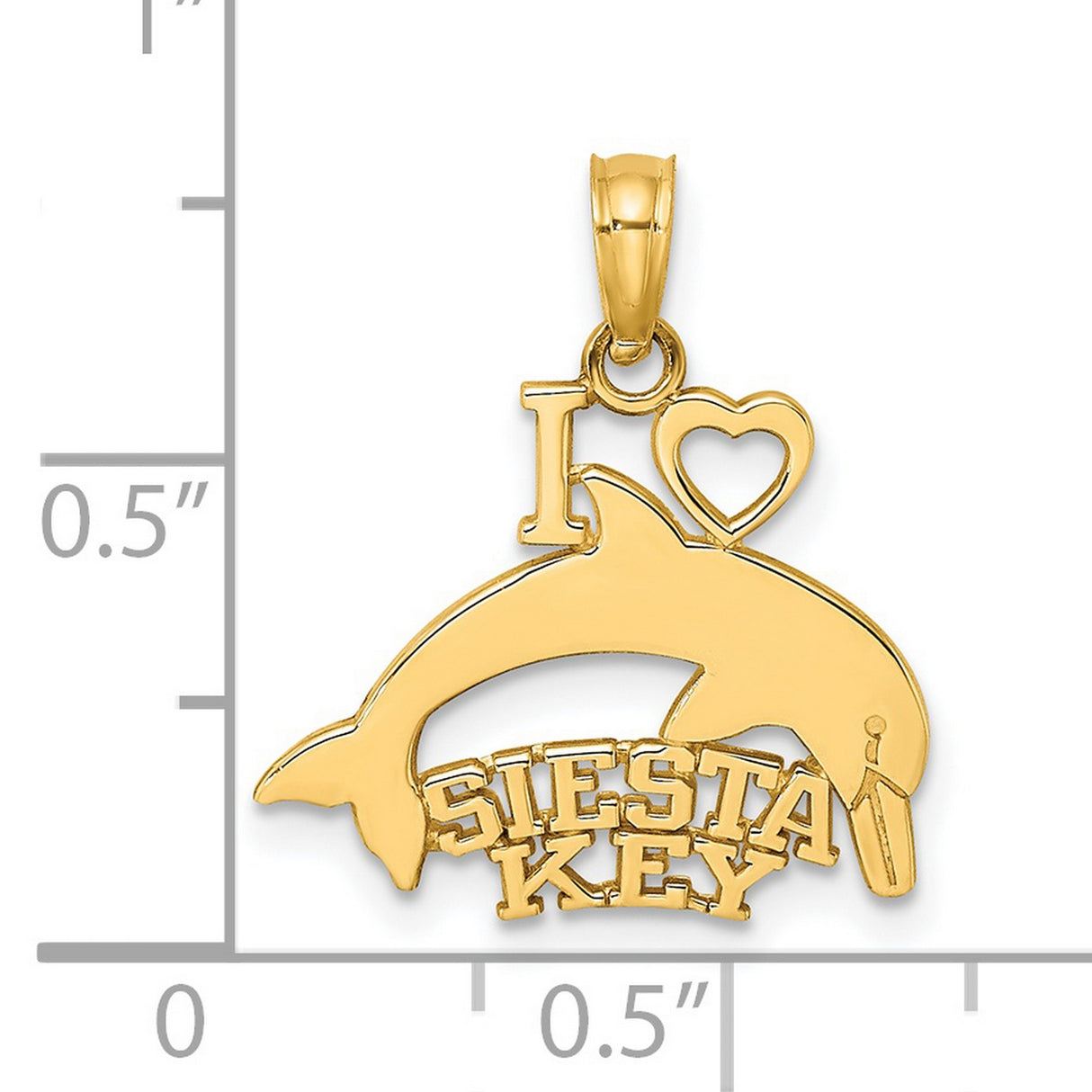 14k Yellow Gold Dolphin Pendant with I Love Siesta Key Heart Design