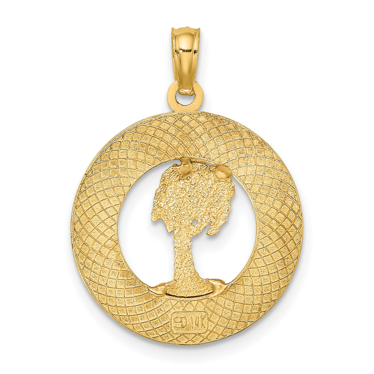 14k Yellow Gold Round Pendant with Siesta Key Florida Palm Tree Design