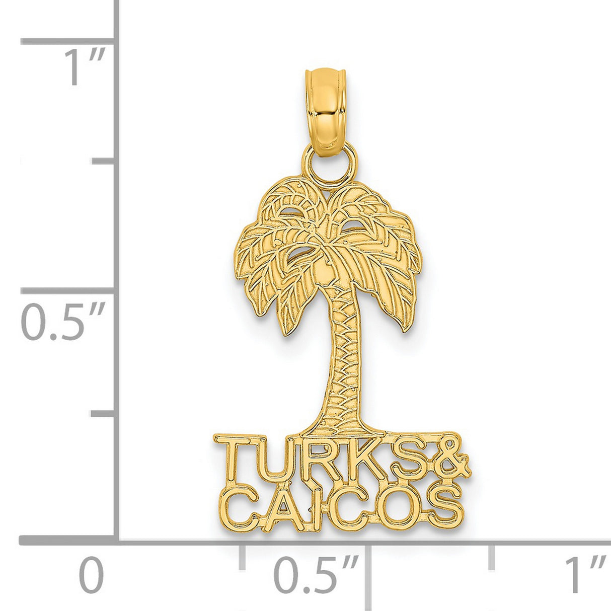 14k Yellow Gold Palm Tree Pendant with Turks and Caicos Engraving, Tropical Island Charm