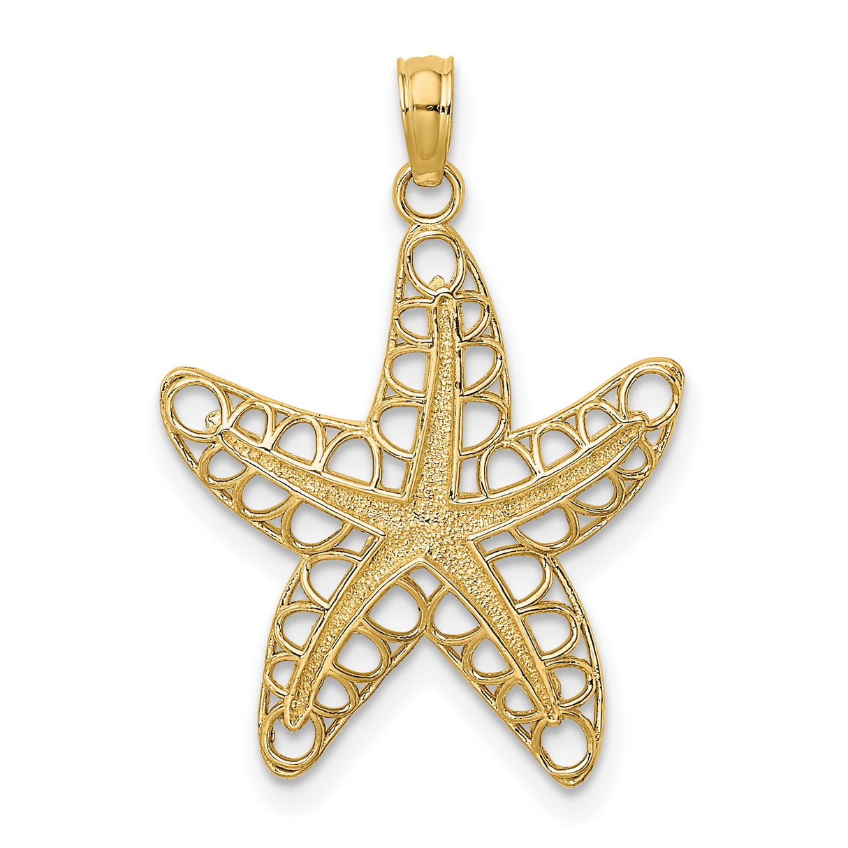 14k Yellow Gold Starfish Pendant with Filigree Openwork Design, Nautical Ocean Charm
