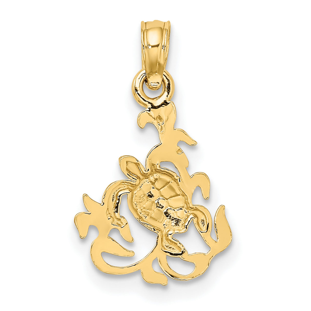 14k Yellow Gold Sea Turtle Pendant, Ocean Inspired Tropical Marine Life Charm