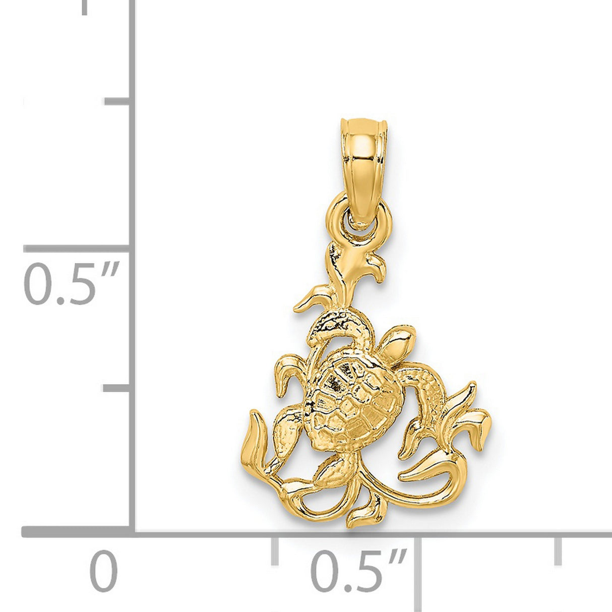 14k Yellow Gold Sea Turtle Pendant, Ocean Inspired Tropical Marine Life Charm