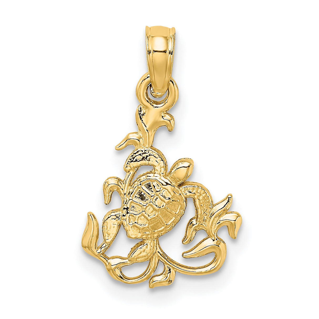 14k Yellow Gold Sea Turtle Pendant, Ocean Inspired Tropical Marine Life Charm