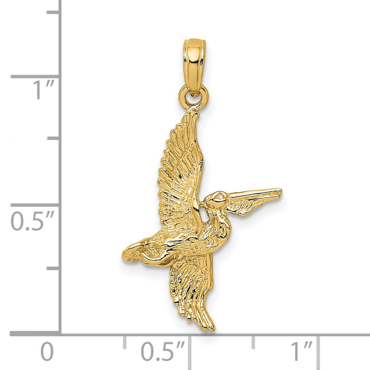 14k Yellow Gold Flying Pelican Pendant, Textured Bird Charm, Nautical Nature Jewelry for Men and Women