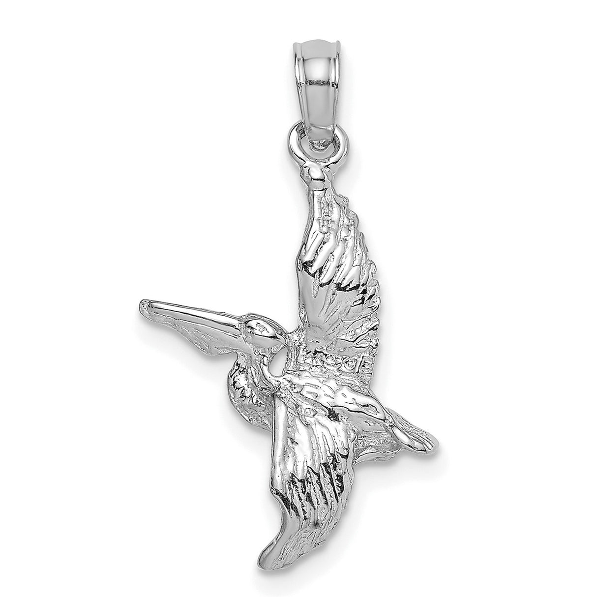 14k White Gold Pelican Pendant with Realistic Bird in Flight Design