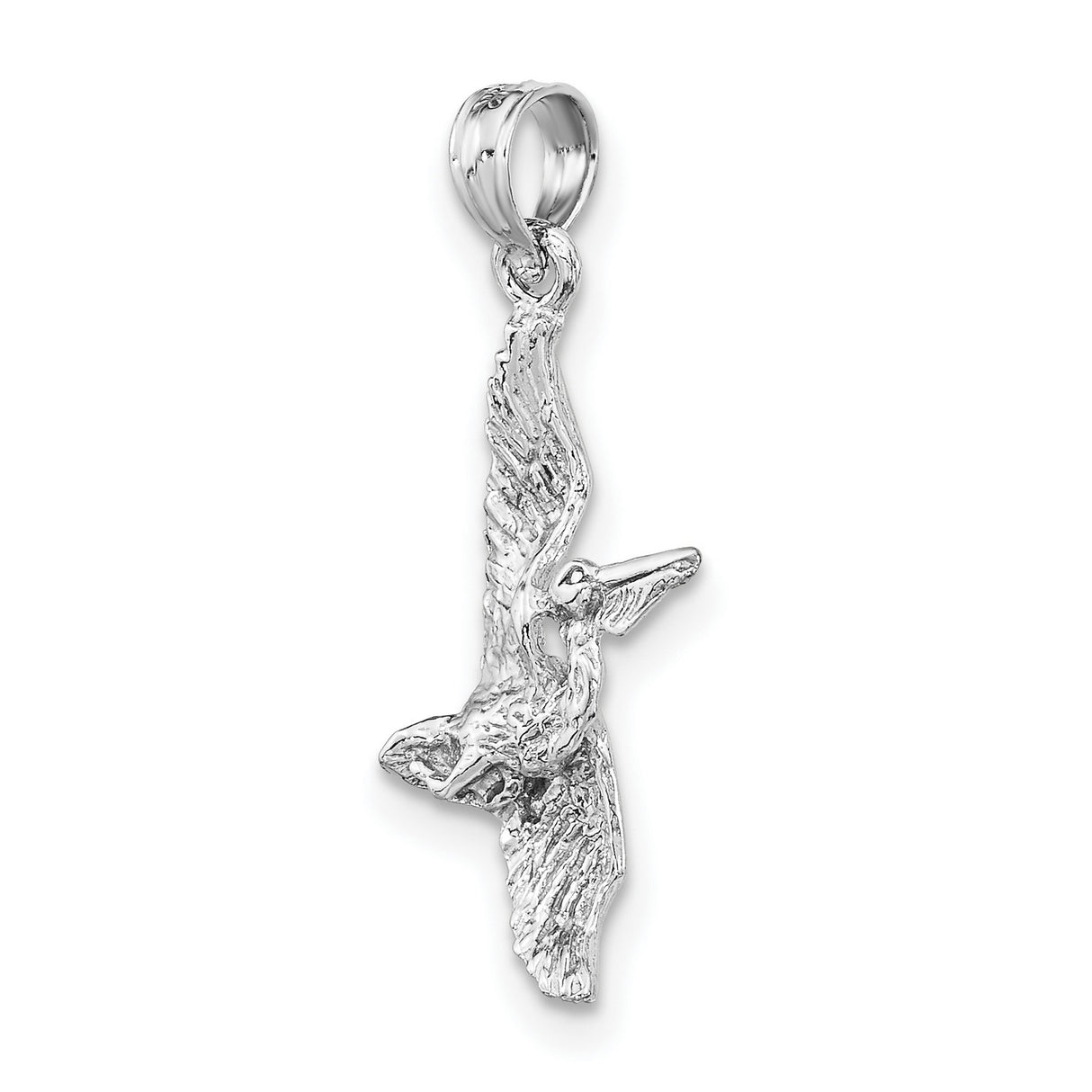 14k White Gold Pelican Pendant with Realistic Bird in Flight Design