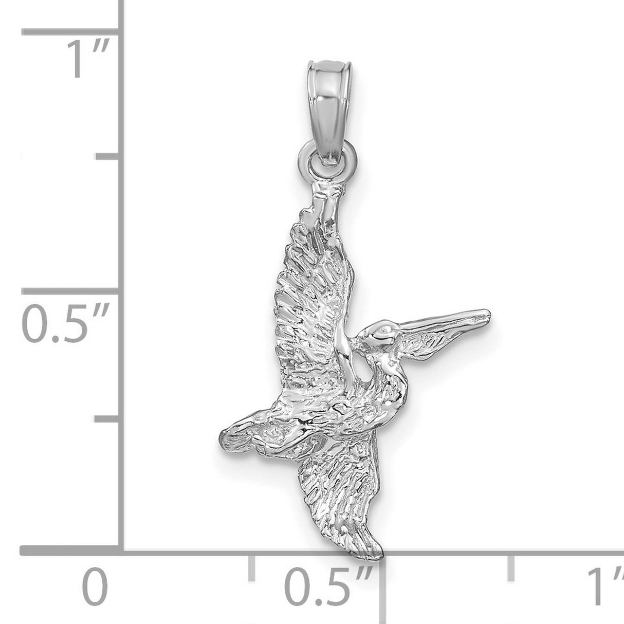 14k White Gold Pelican Pendant with Realistic Bird in Flight Design