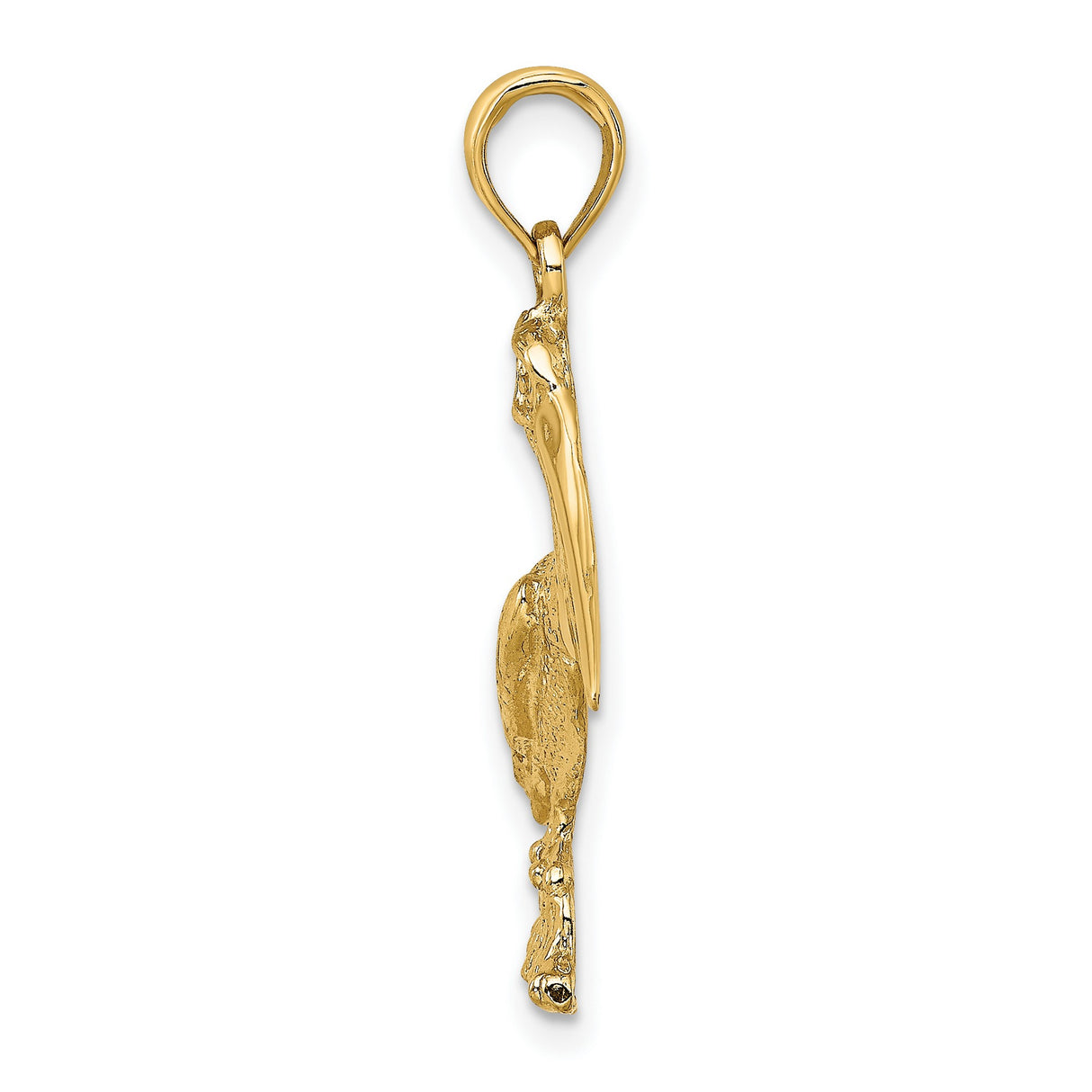14k Yellow Gold Pelican Pendant, Detailed Coastal Bird Standing on Rock, Nautical Wildlife Charm