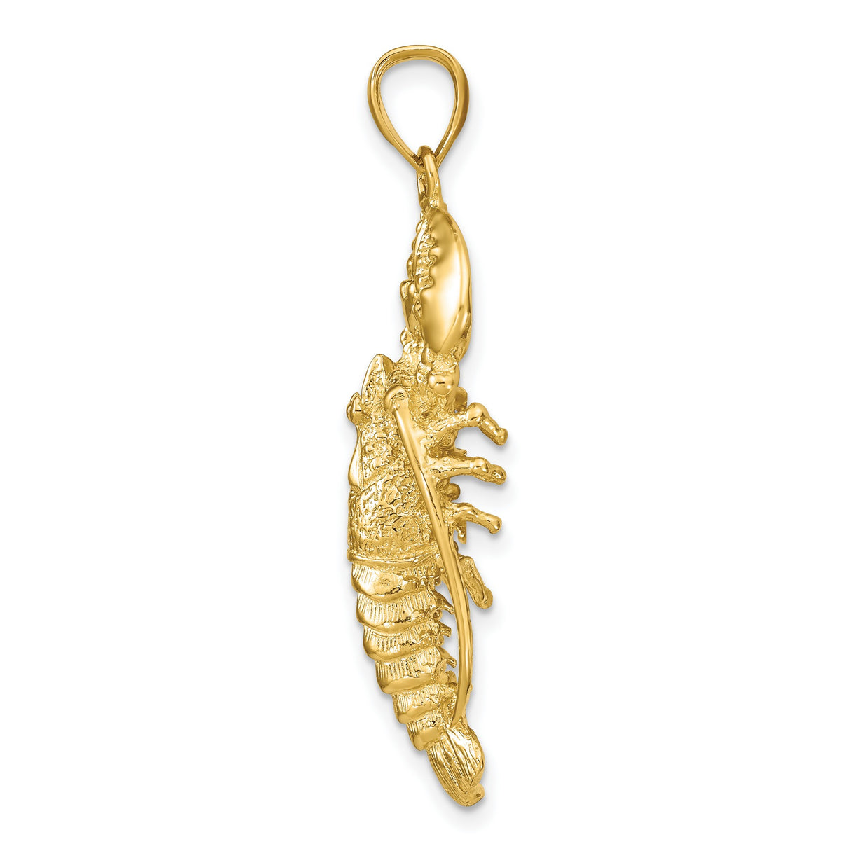 14k Yellow Gold Lobster Pendant with Detailed Claws and 3D Shell, Nautical Marine Life Charm