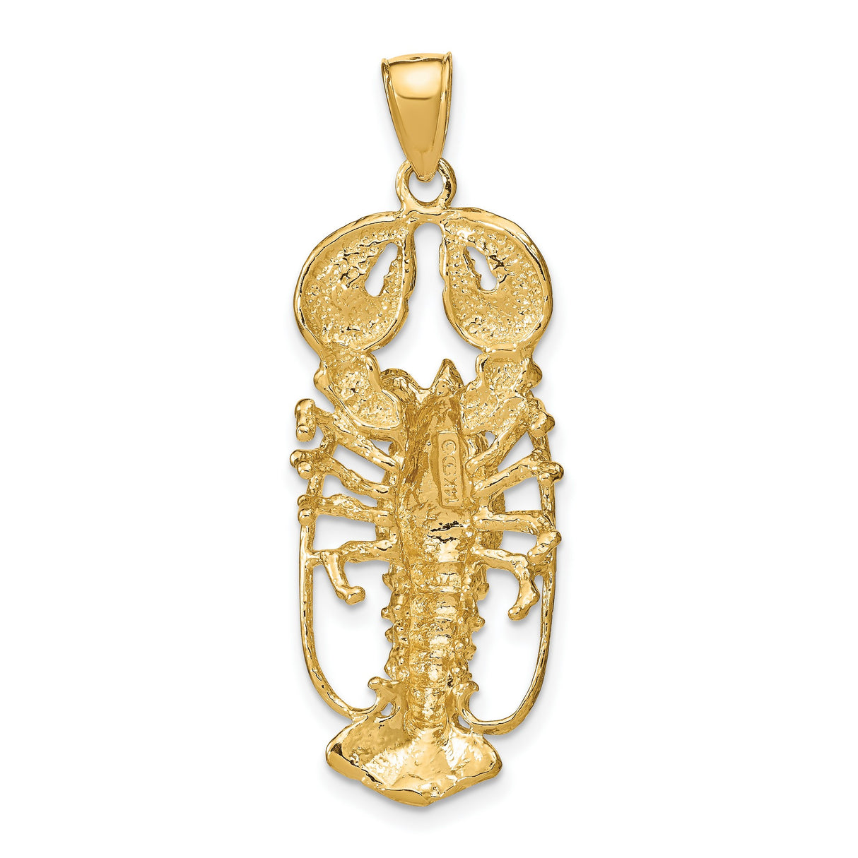 14k Yellow Gold Lobster Pendant with Detailed Claws and 3D Shell, Nautical Marine Life Charm