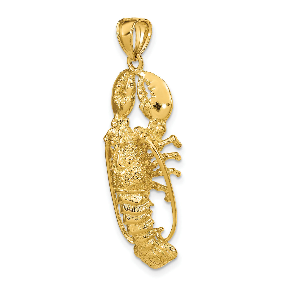 14k Yellow Gold Lobster Pendant with Detailed Claws and 3D Shell, Nautical Marine Life Charm