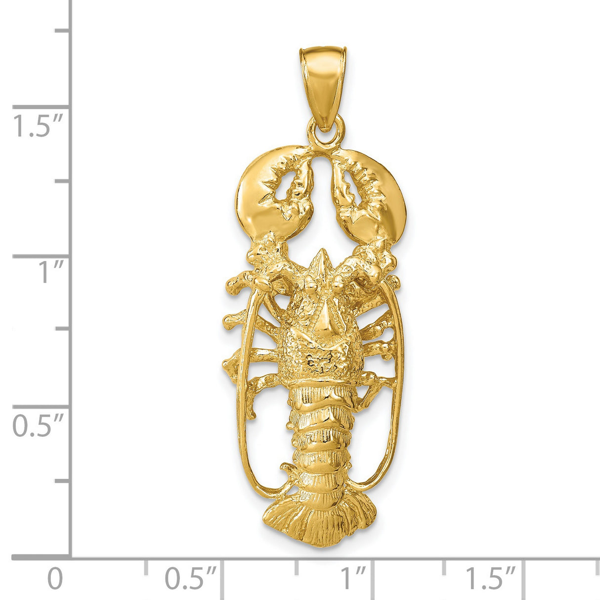 14k Yellow Gold Lobster Pendant with Detailed Claws and 3D Shell, Nautical Marine Life Charm
