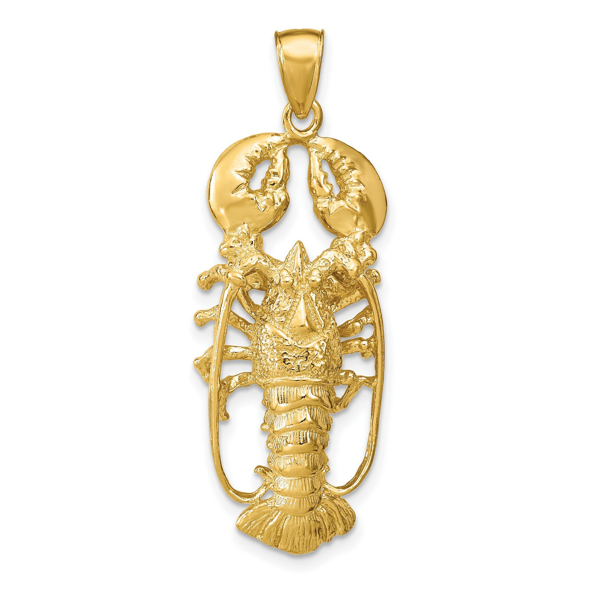 14k Yellow Gold Lobster Pendant with Detailed Claws and 3D Shell, Nautical Marine Life Charm