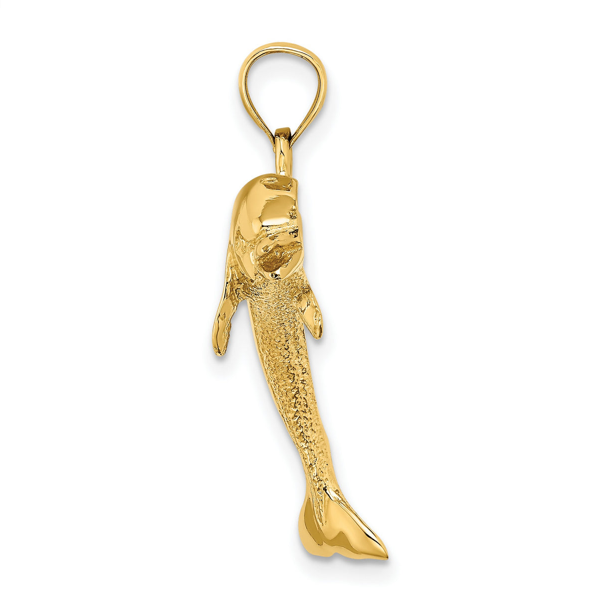 14k Yellow Gold Dolphin Pendant, Jumping Marine Animal Charm, Nautical Ocean Design