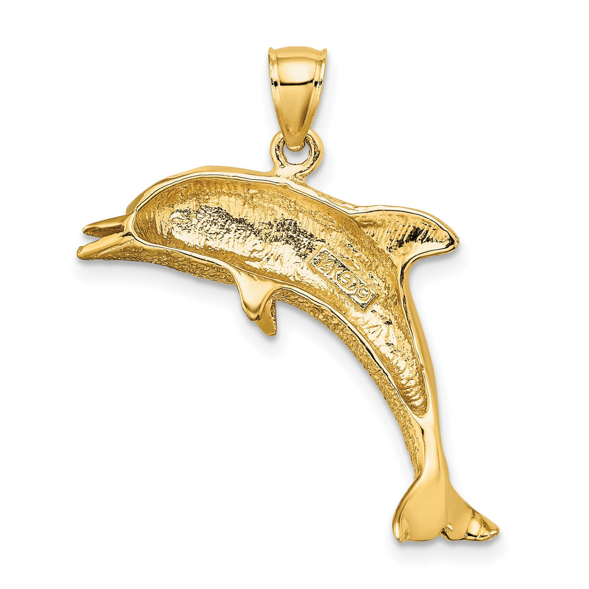 14k Yellow Gold Dolphin Pendant, Jumping Marine Animal Charm, Nautical Ocean Design