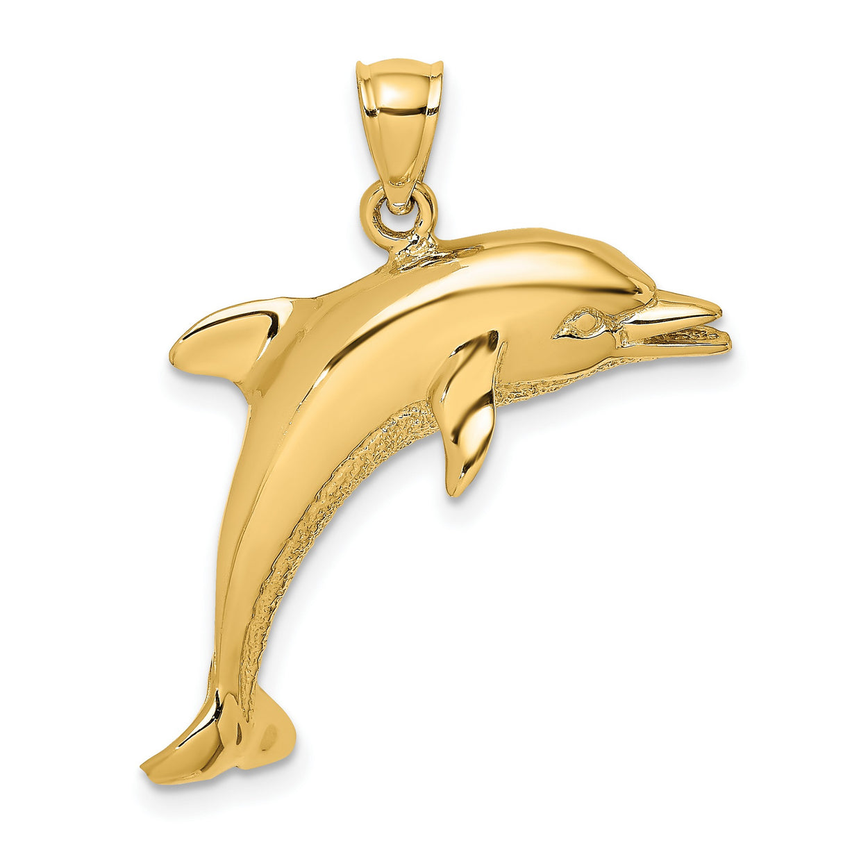 14k Yellow Gold Dolphin Pendant, Jumping Marine Animal Charm, Nautical Ocean Design