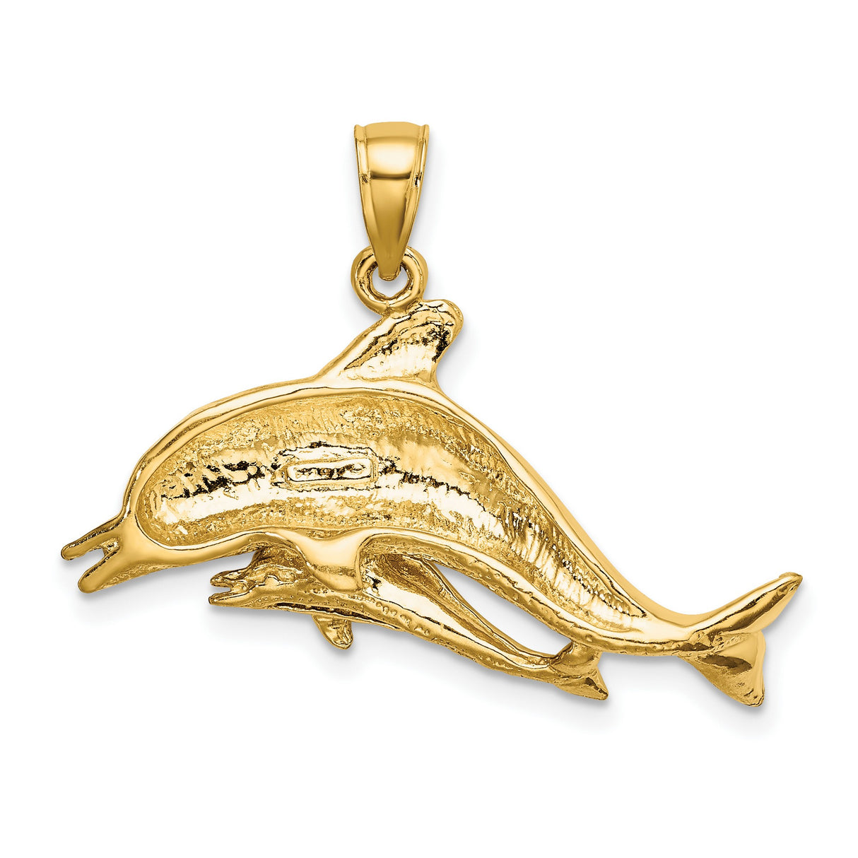 14k Yellow Gold Dolphin Pendant, Mother and Baby Design, Nautical Ocean Theme Jewelry