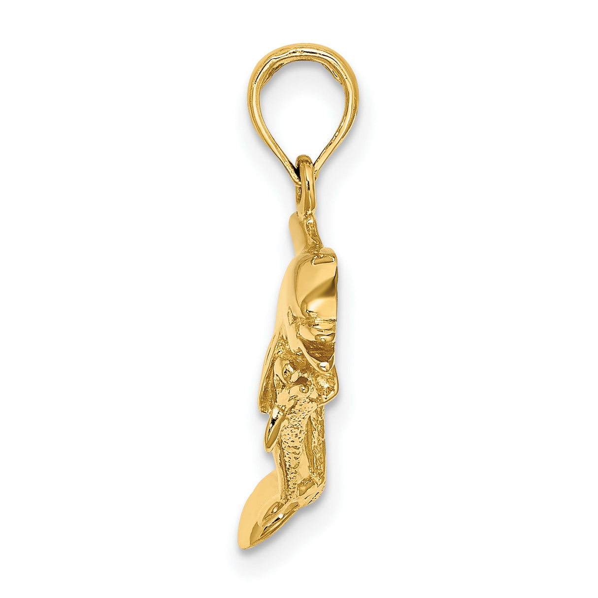 14k Yellow Gold Dolphin Pendant with Mother and Baby Dolphins, Nautical Animal Charm