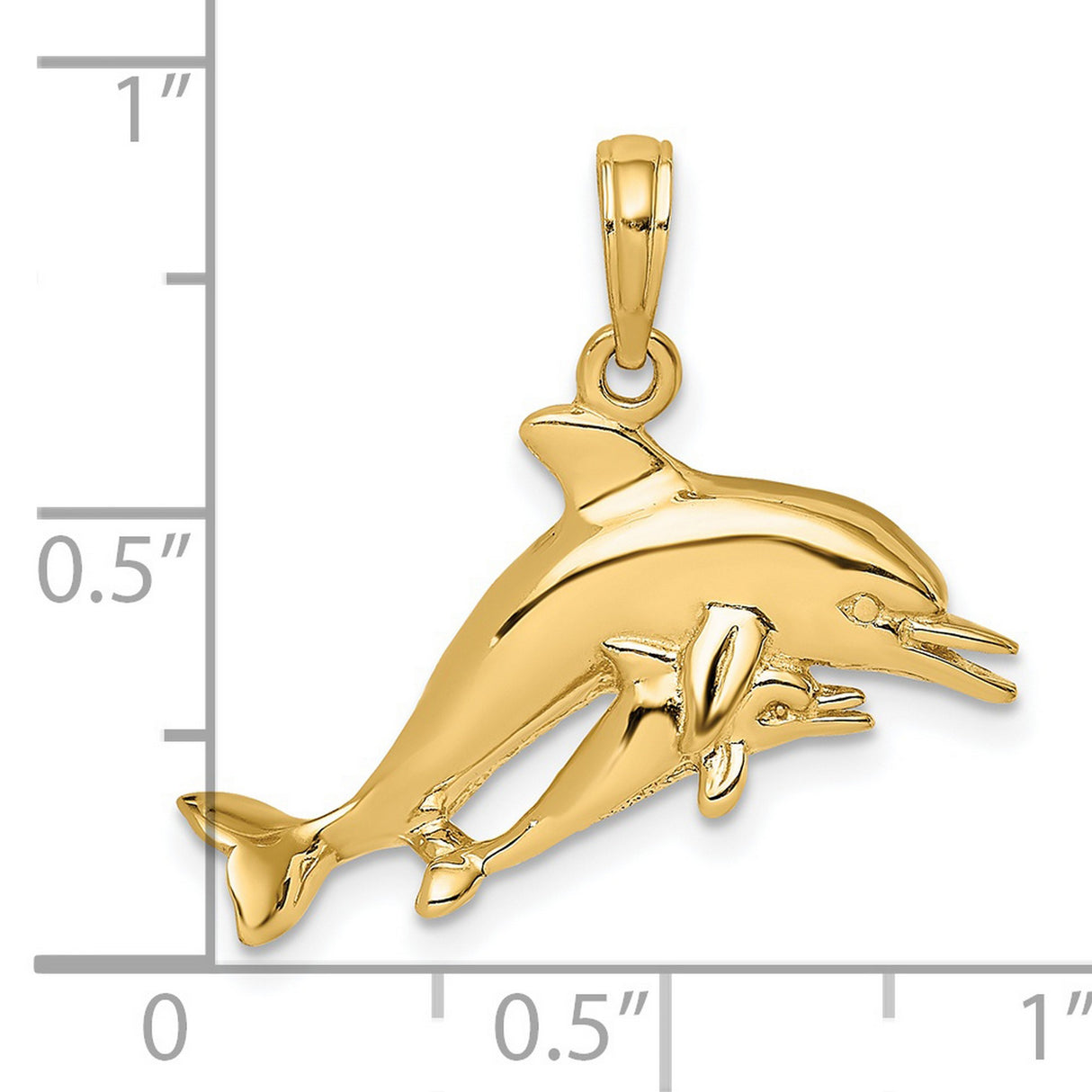 14k Yellow Gold Dolphin Pendant with Mother and Baby Dolphins, Nautical Animal Charm