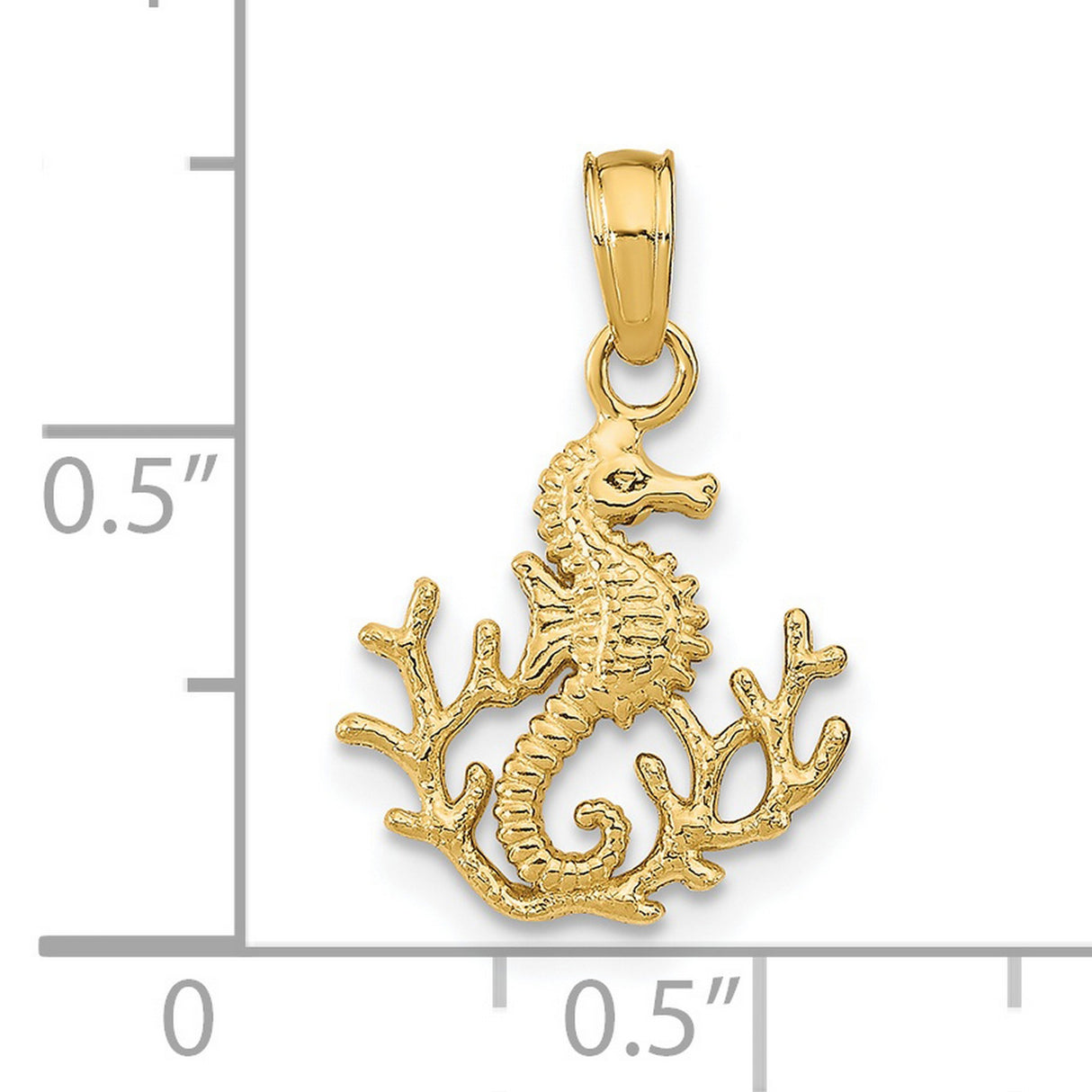 14k Yellow Gold Seahorse Pendant with Coral Branch Detail, Nautical Marine Life Charm