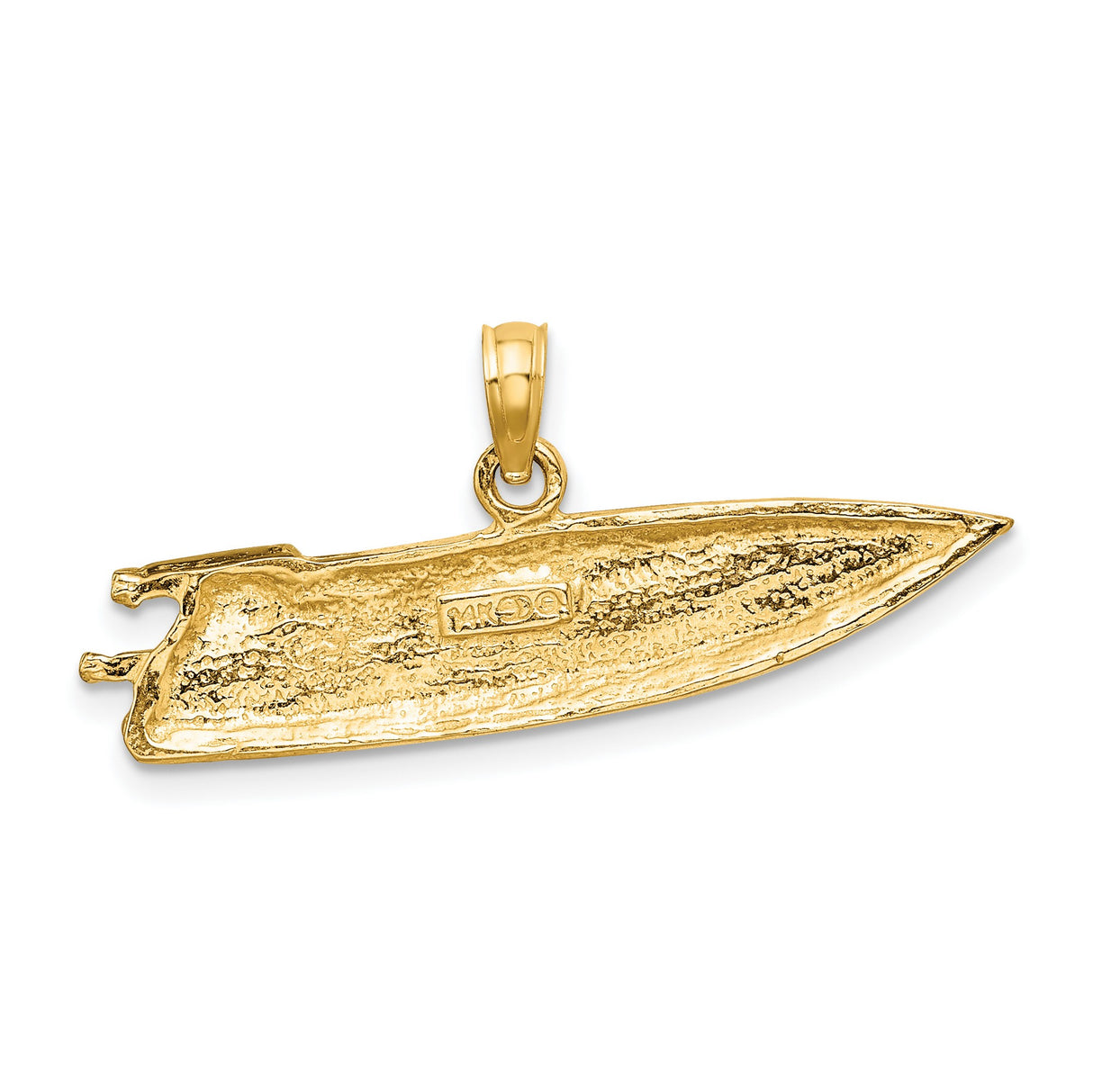 14k Yellow Gold Speedboat Pendant, Detailed Motorboat Charm, Nautical Marine Jewelry