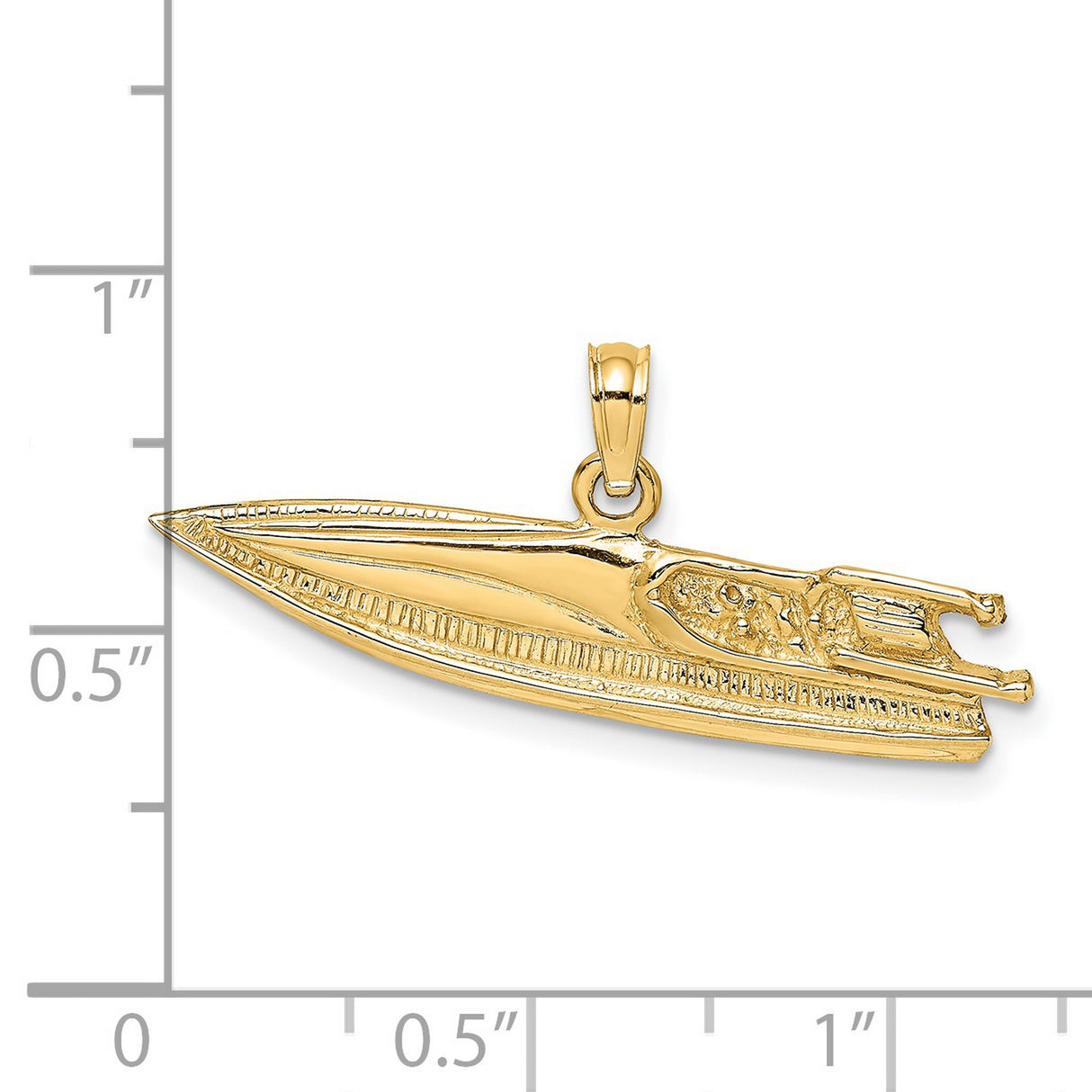 14k Yellow Gold Speedboat Pendant, Detailed Motorboat Charm, Nautical Marine Jewelry