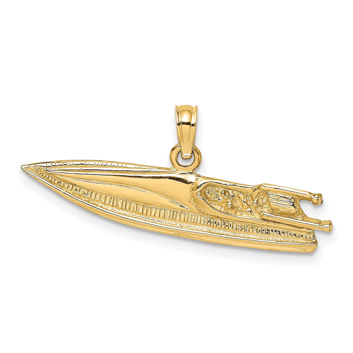 14k Yellow Gold Speedboat Pendant, Detailed Motorboat Charm, Nautical Marine Jewelry