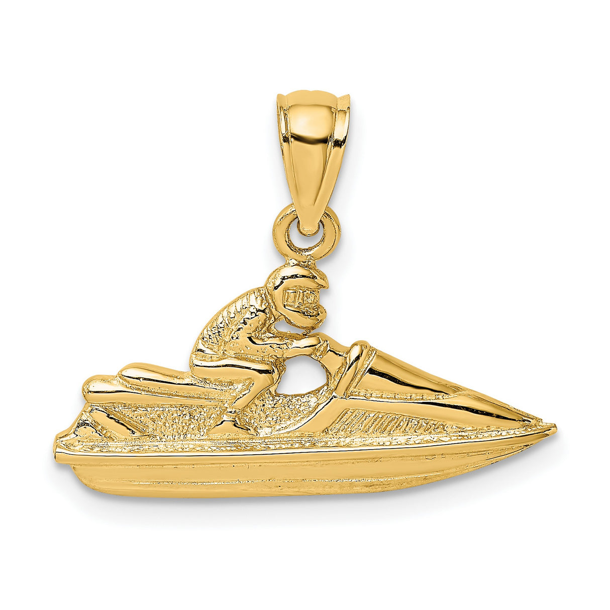 14k Yellow Gold Jet Ski Rider Pendant, Nautical Summer Charm with Motion Detail