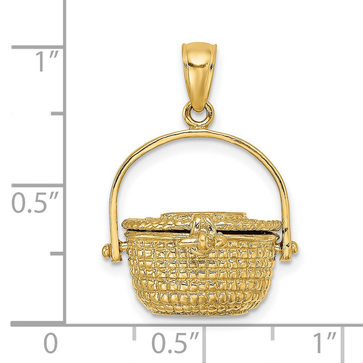 14k Yellow Gold Picnic Basket Pendant with Movable Handle and Clasp Detail