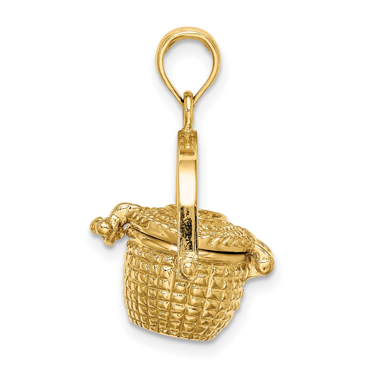 14k Yellow Gold Basket Charm Pendant with Movable Handle and Woven Detailing