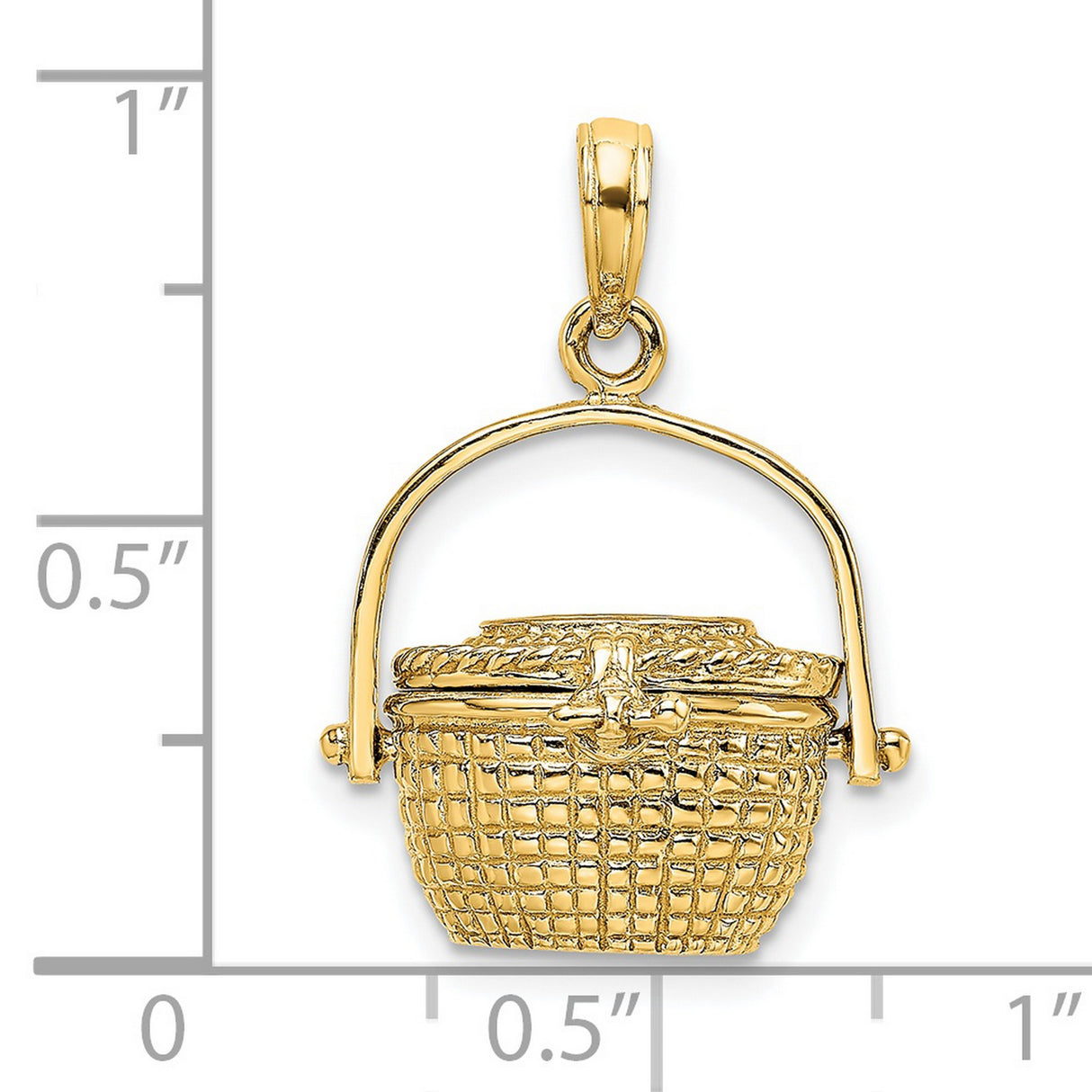 14k Yellow Gold Basket Charm Pendant with Movable Handle and Woven Detailing