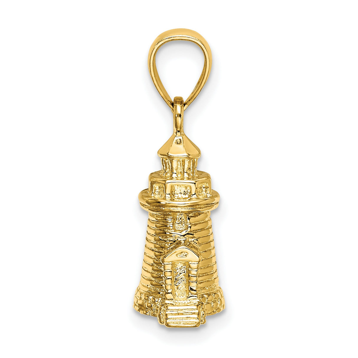 14k Yellow Gold Lighthouse Pendant with Textured Design, Nautical Symbol of Guidance and Hope