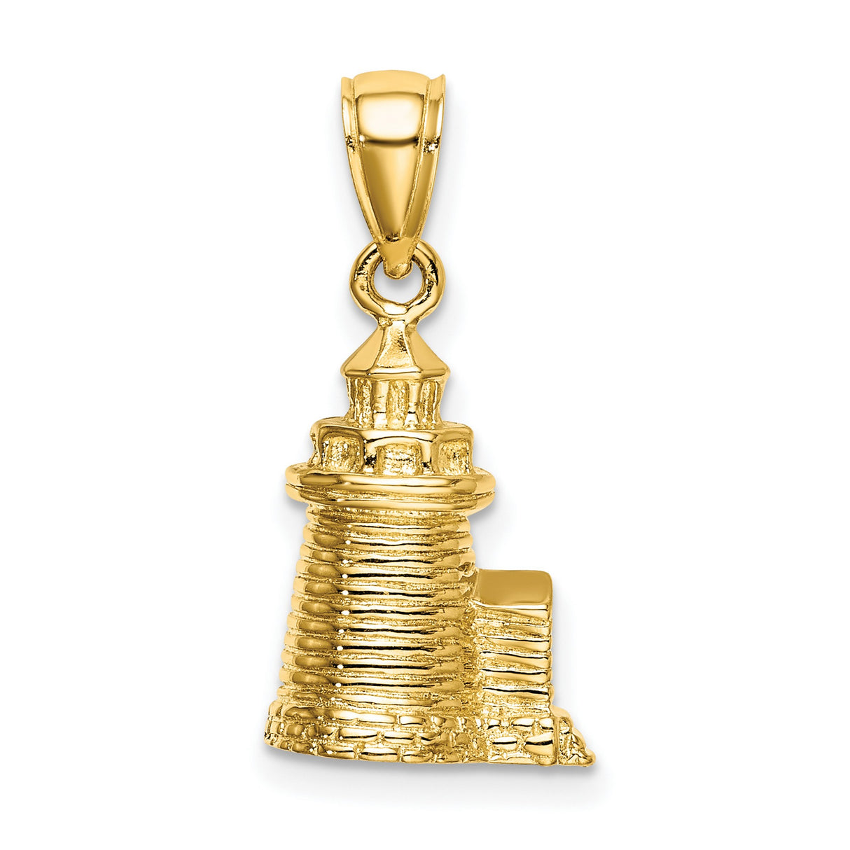 14k Yellow Gold Lighthouse Pendant with Textured Design, Nautical Symbol of Guidance and Hope