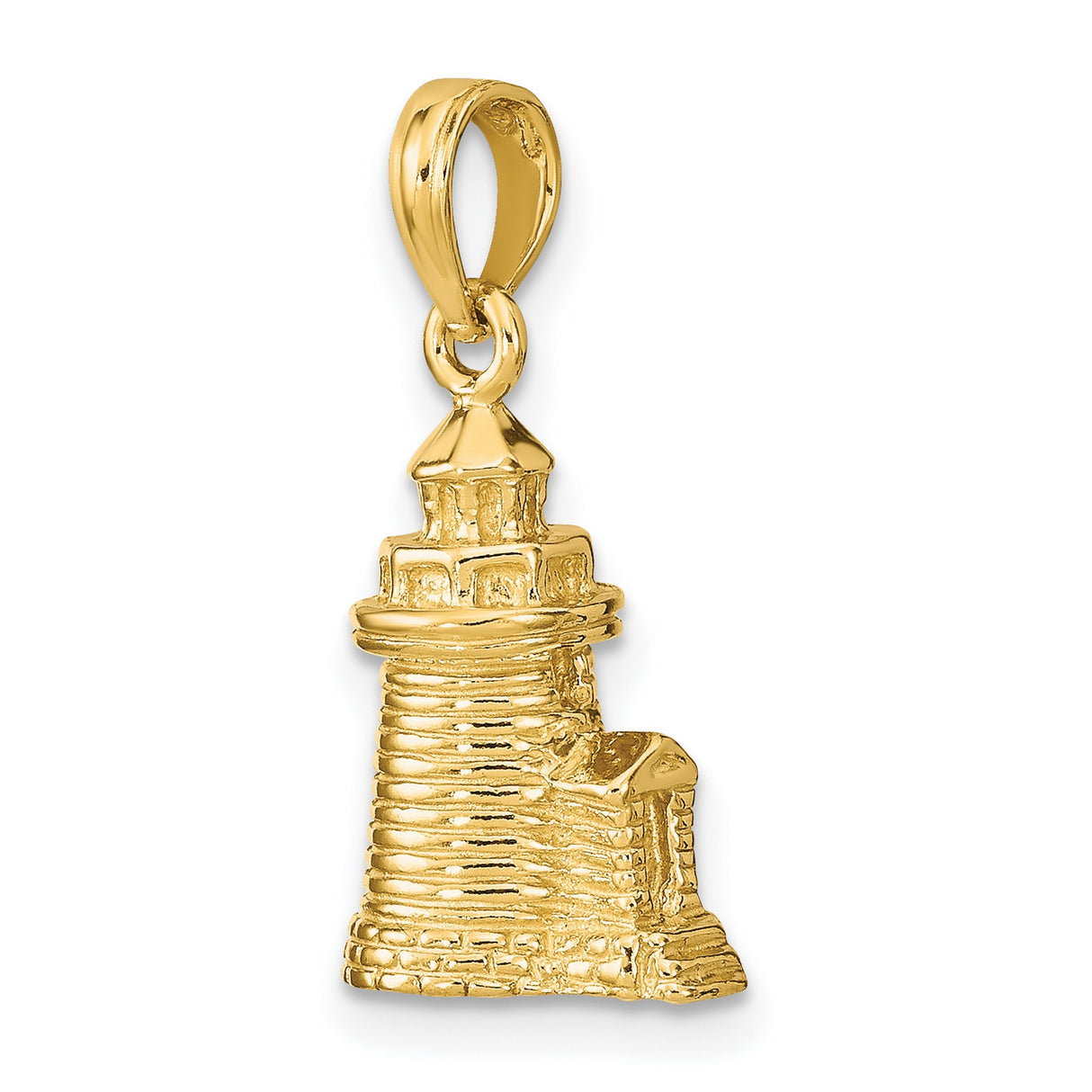 14k Yellow Gold Lighthouse Pendant with Textured Design, Nautical Symbol of Guidance and Hope