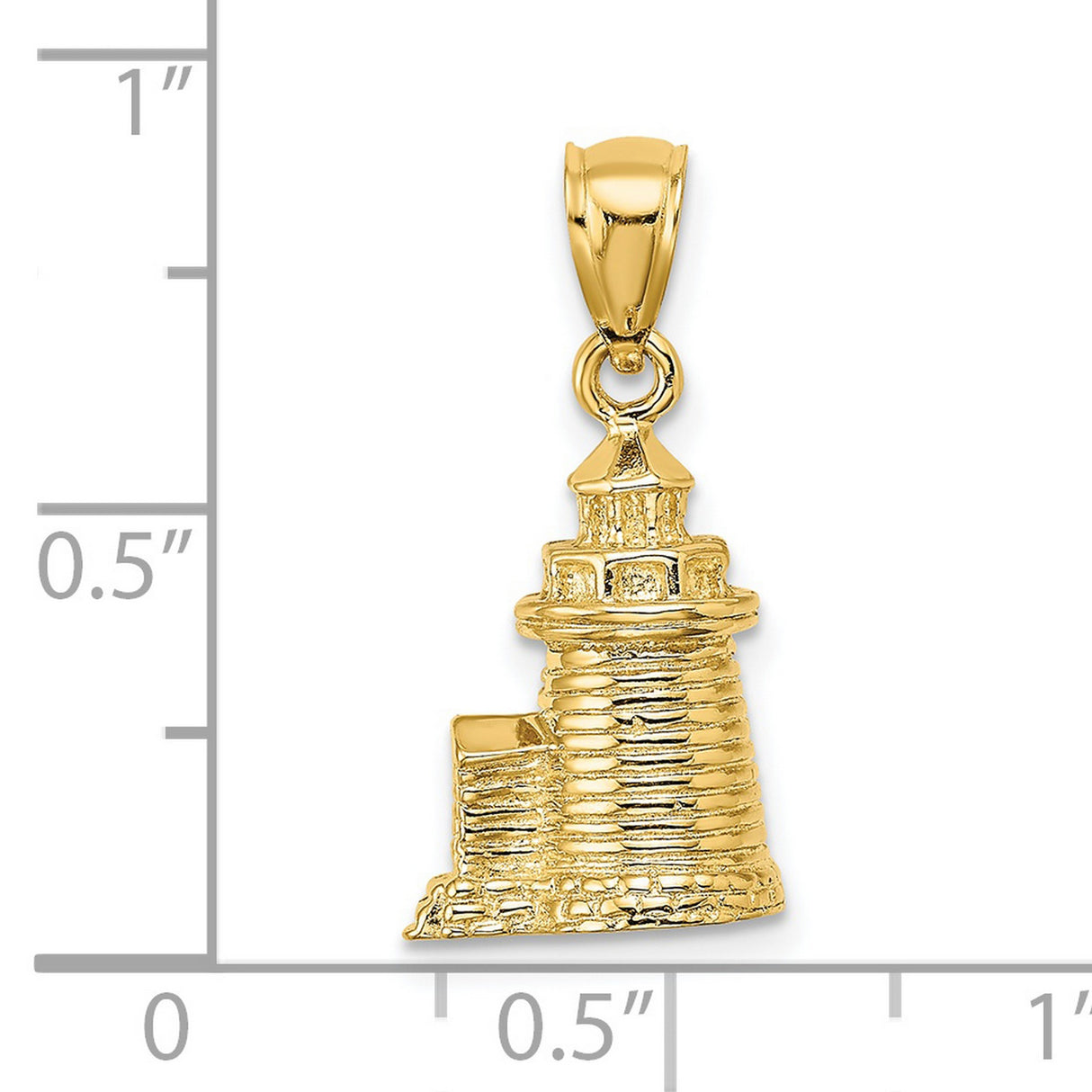 14k Yellow Gold Lighthouse Pendant with Textured Design, Nautical Symbol of Guidance and Hope