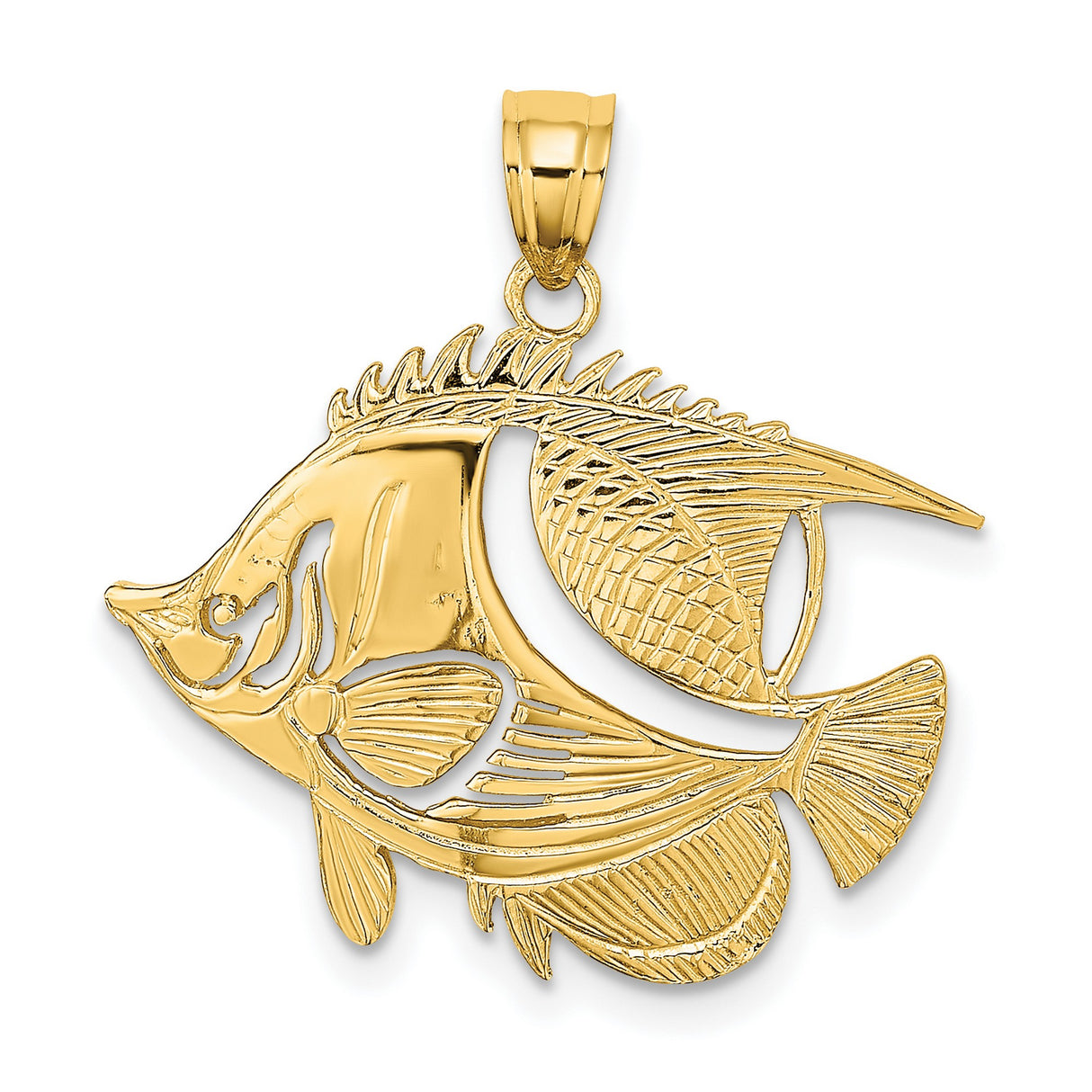 14k Yellow Gold Tropical Fish Pendant, Detailed Marine Life Nautical Charm for Women or Unisex Wear