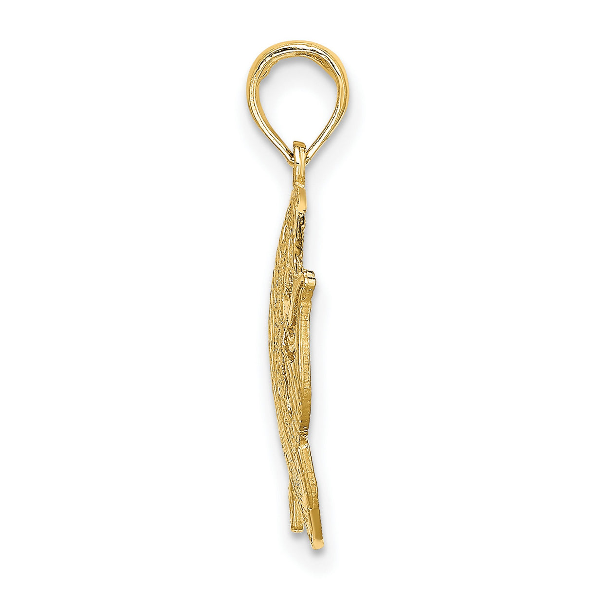 14k Yellow Gold Tropical Fish Pendant, Cut-Out Marine Charm with Textured Detailing