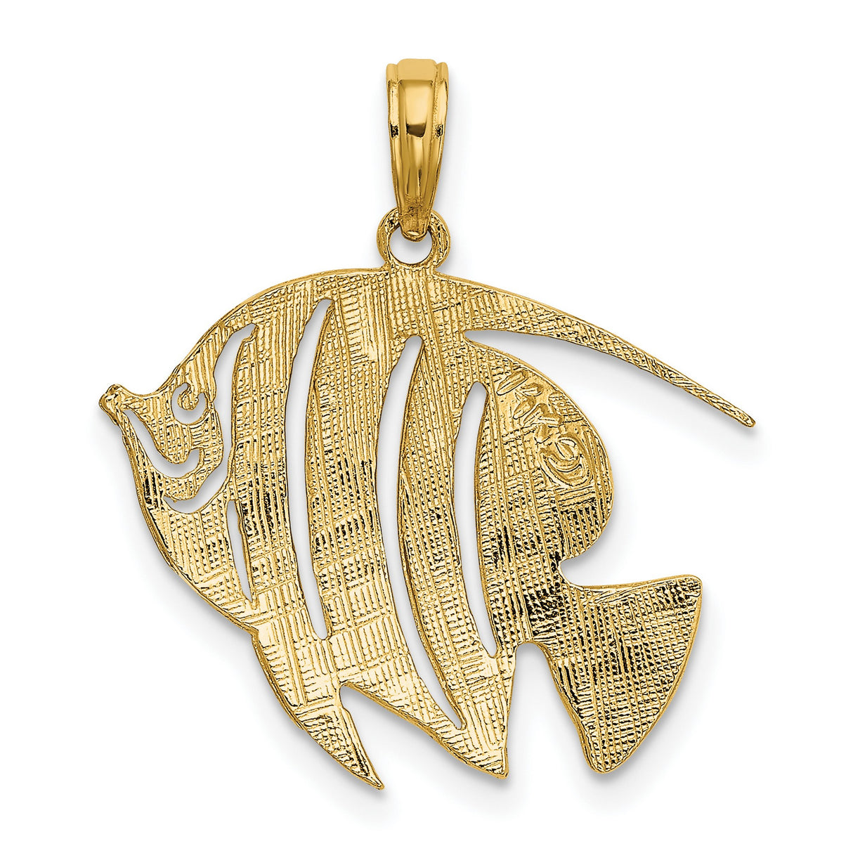 14k Yellow Gold Tropical Fish Pendant, Cut-Out Marine Charm with Textured Detailing
