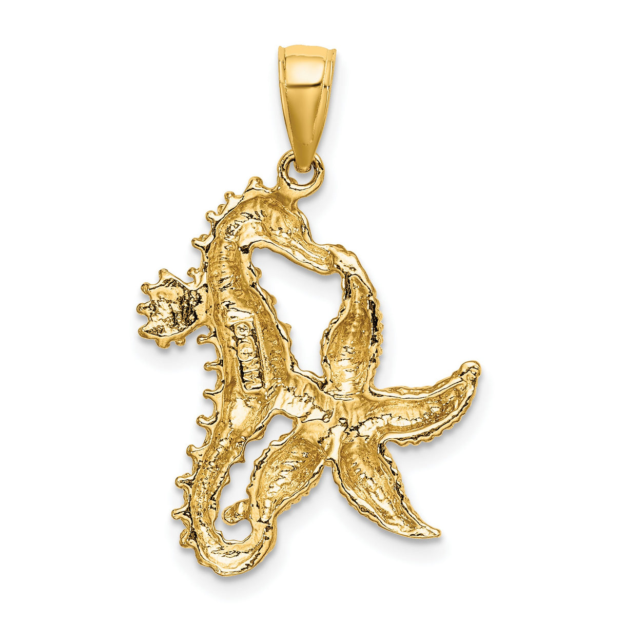 14k Yellow Gold Pendant, Seahorse and Starfish Nautical Design, Marine Life Charm