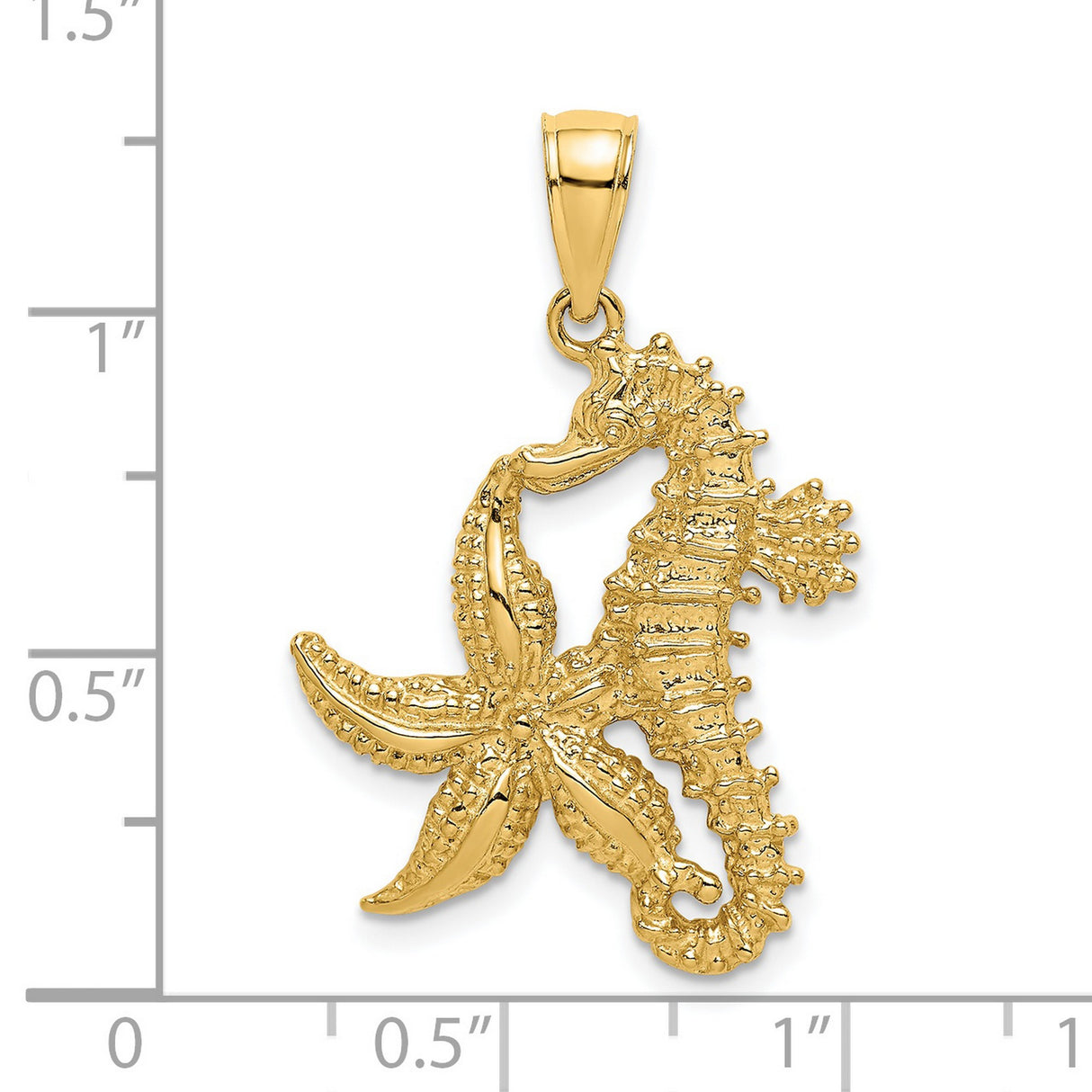 14k Yellow Gold Pendant, Seahorse and Starfish Nautical Design, Marine Life Charm