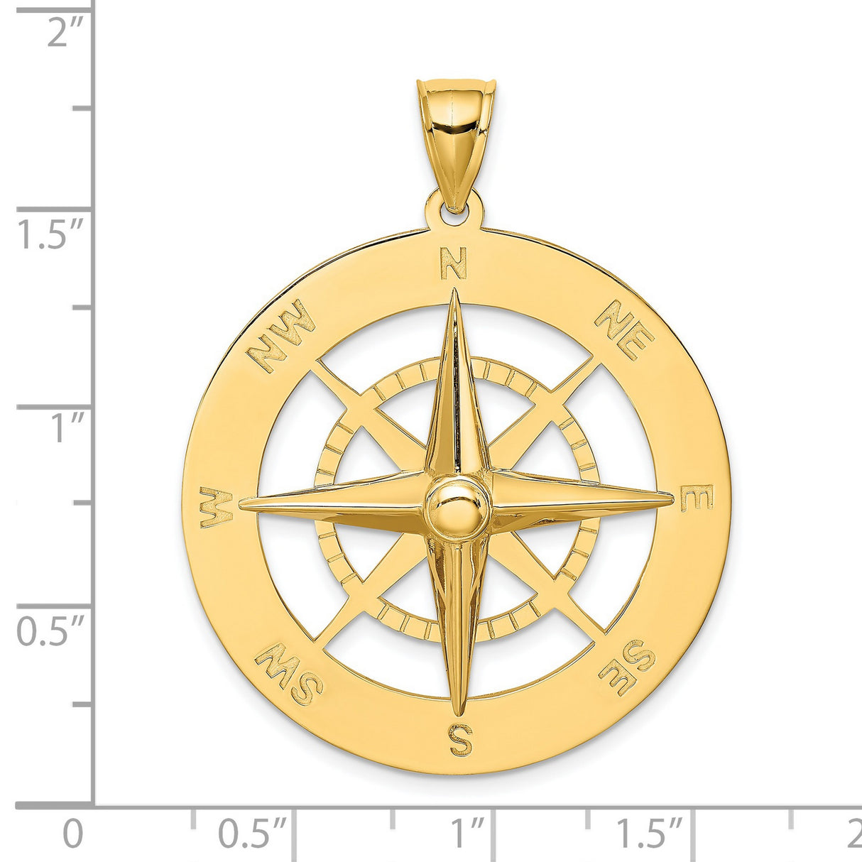 14k Yellow Gold Compass Pendant with Directional Engravings, Nautical Theme, Unisex Jewelry