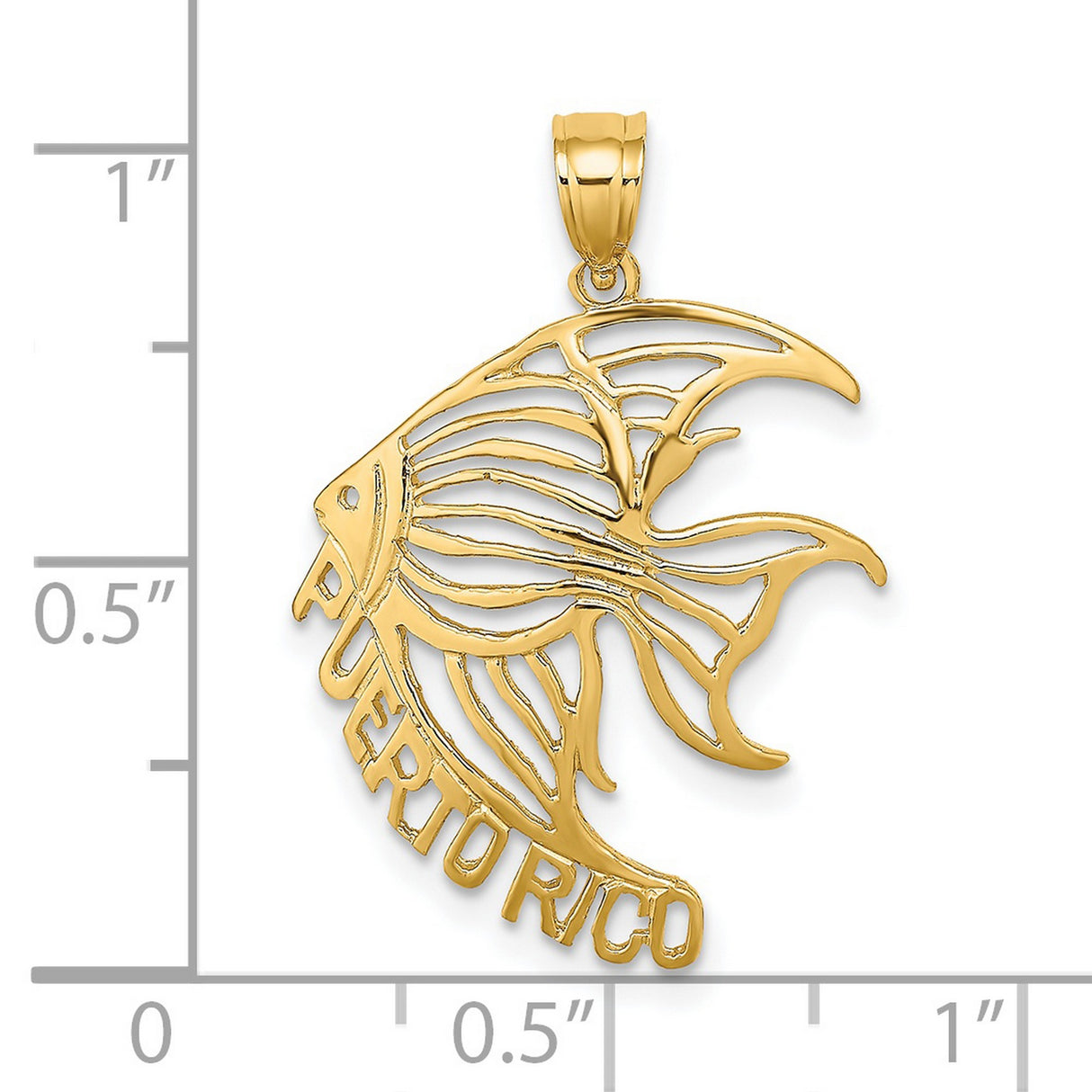 14k Yellow Gold Pendant, Puerto Rico Angelfish Cutout Design, Unisex Caribbean Charm