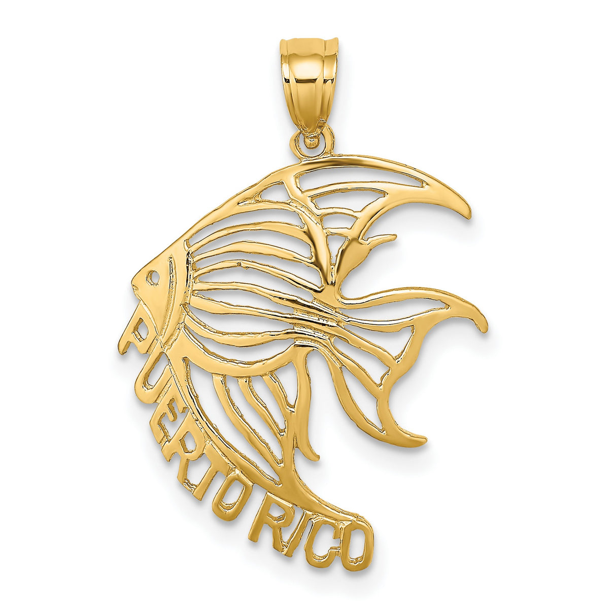 14k Yellow Gold Pendant, Puerto Rico Angelfish Cutout Design, Unisex Caribbean Charm