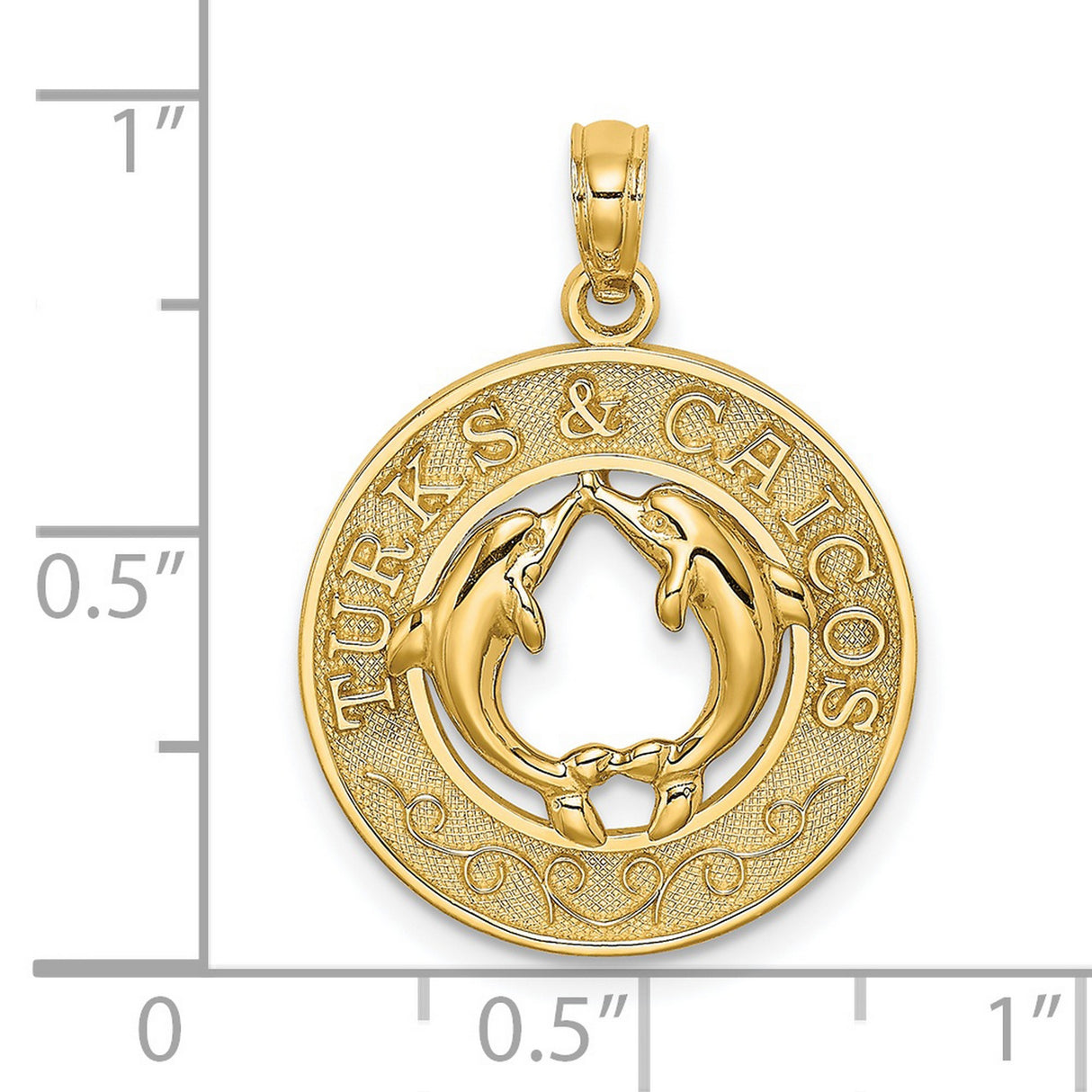 14k Yellow Gold Pendant, Two Dolphins Touching Fins in Circle, Nautical Ocean Charm